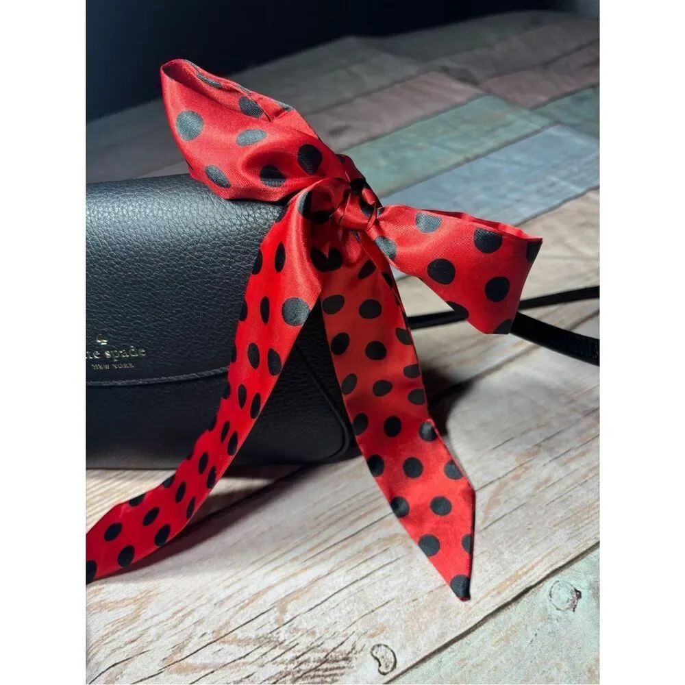 New Red Satin Polka Dot Skinny Scarf Twilly Purse Bag 1.5” x 40”